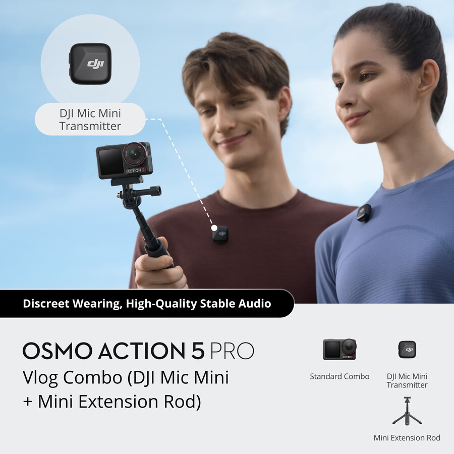 osmo action 5 pro combo vlog dji mic mini mini-teleskopgriff