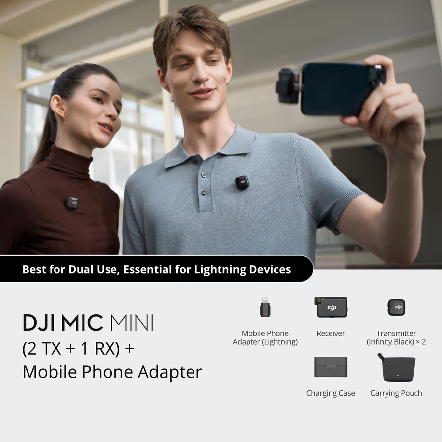 dji mic mini 2 sender 1 empfänger ladecase handy-adapter lightning